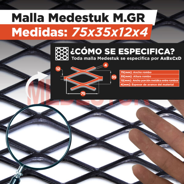 Malla Medestuk - M.Gr <br> 75x35x12x4 <br> de [ 1x3 ] metros - Imagen 2