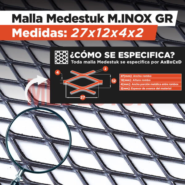Malla Medestuk - M. Inox In <br>Inoxidable Intermedia <br>27x12x4x2 de [ 1x3 ] metros - Imagen 2