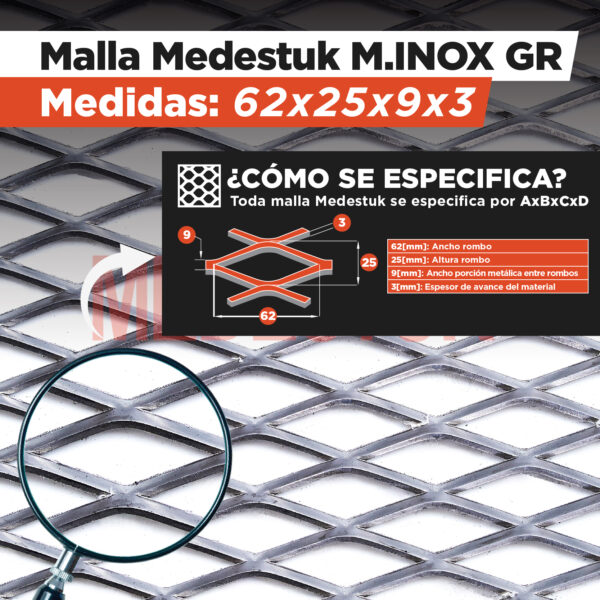 Malla Medestuk-M.InoxGr <br> Inoxidable Gruesa 62x25x9x3 <br> de [ 1x3 ] metros - Imagen 2