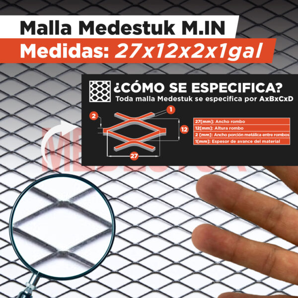 Malla Medestuk - M.In <br> 27x12x2x1 Galvanizada <br> de [ 1x20 ] metros - Imagen 2