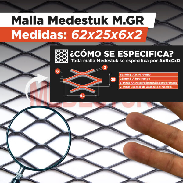 Malla Medestuk - M.In <br> 62x25x6x2<br> de [ 1x12 ] metros - Imagen 2